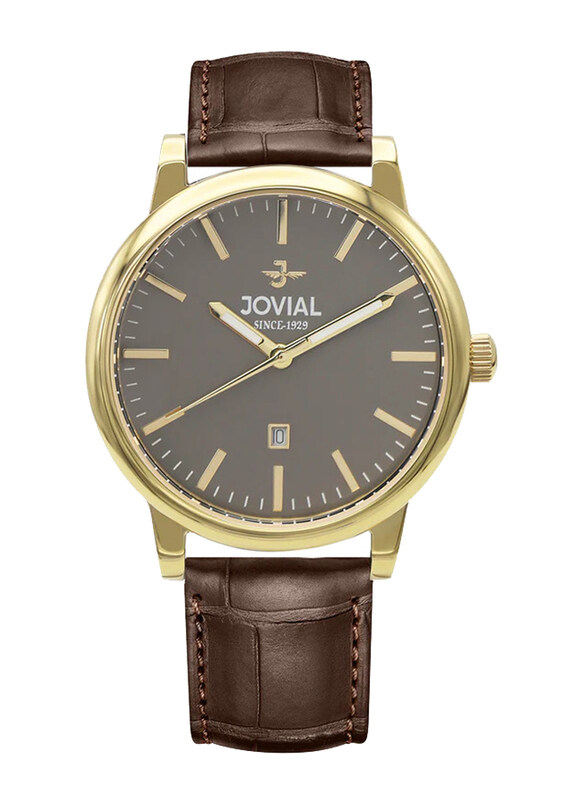 

Jovial Analog Watch for Men with Leather Band, Water Resistant, 2008GGLQ32E, Grey-Brown