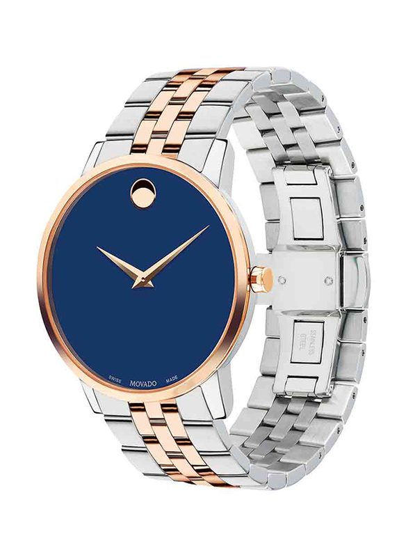 Movado Analog Quartz Watch for Men with Stainless Steel Band, Water Resistant, 24878692, Gold/Silver-Blue