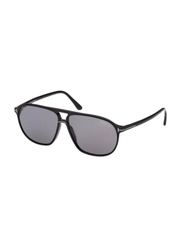Tom Ford Polarized Full-Rim Navigator Shiny Black Sunglasses for Men, Smoke Gradient Lens, Ft1026/n/s 01d, 61/12/145