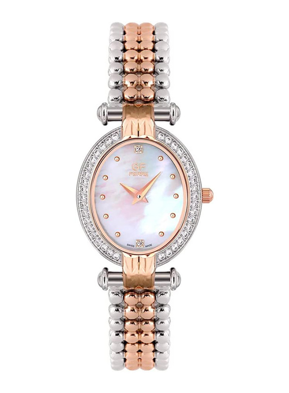 GF Ferre Wrist Watch for Women with Band, Water Resistant, GFTTRG2002, Silver/Rose Gold-Mother Of Pearl