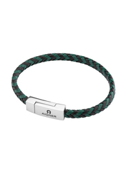 Aigner Leather Fashion Bracelet for Men, Green/Black