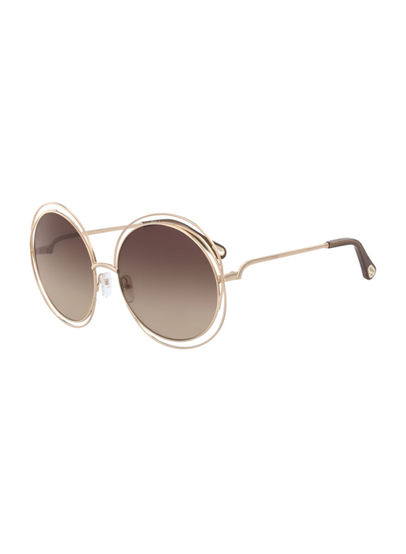 Chloe Full-Rim Round Gold Sunglasses for Women, Brown Lens, CE114SD 784, 62/18/135