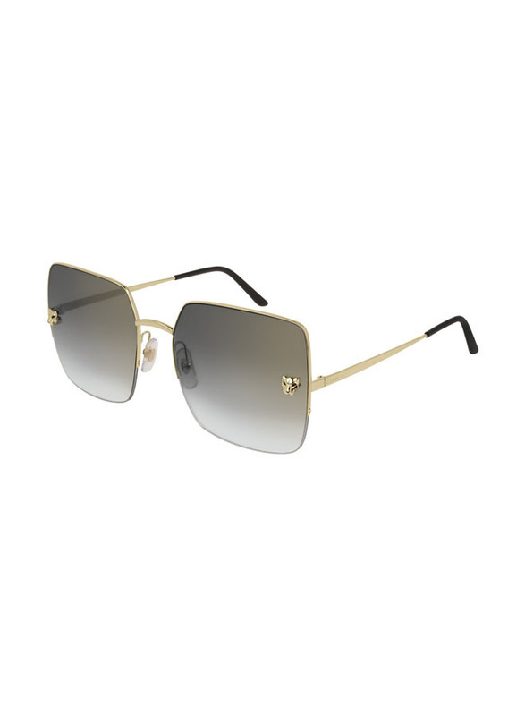 Cartier Square Full Rim Gold Sunglasses for Women, Grey Lens, CT0121S-00459