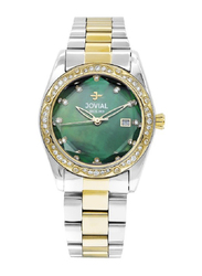 Jovial Analog Watch for Women with Stainless Steel Band, 9157LTMQ09ZE, Green-Gold/Silver