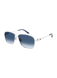 Cartier Full Rim Aviator Silver Sunglasses for Men, Blue Lens, CT0306S, 004