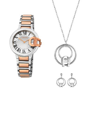 Aigner Analog Watch for Women with Stainless Steel Band With Locket Set, M A152204, Silver-Silver/Rose Gold