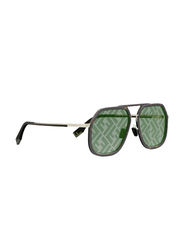 Fendi Full Rim Navigator Dark Havana Sunglasses Unisex, Green Lens, 145/17/55