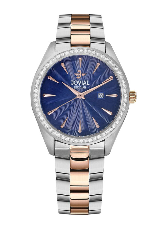 

Jovial Analog Watch for Women with Stainless Steel Band, 18519LAMQ04ZE, Silver/Rose Gold-Blue