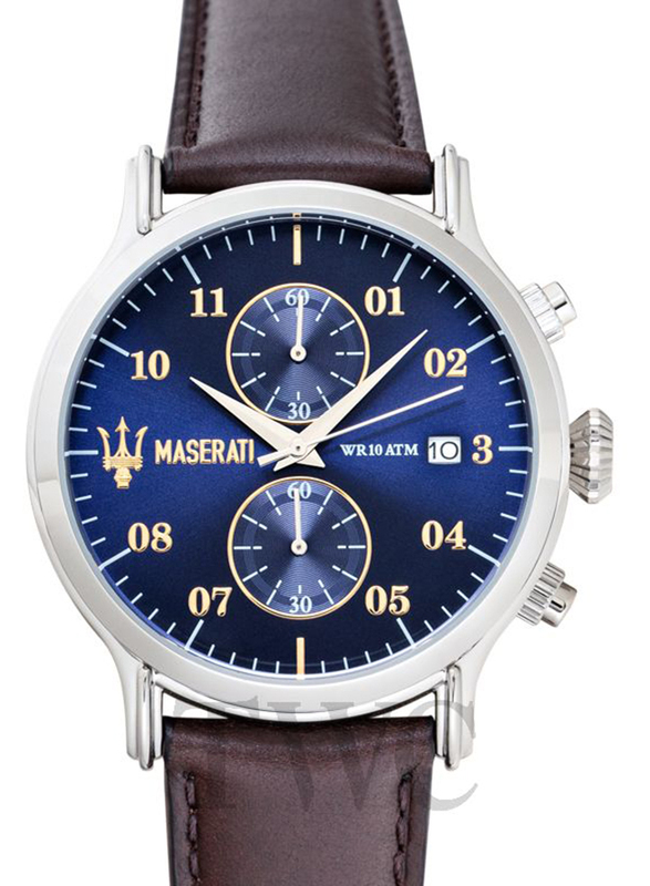 Maserati Analog Watch for Men with Leather Band, Water Resistant, R8871618001, Brown-Blue