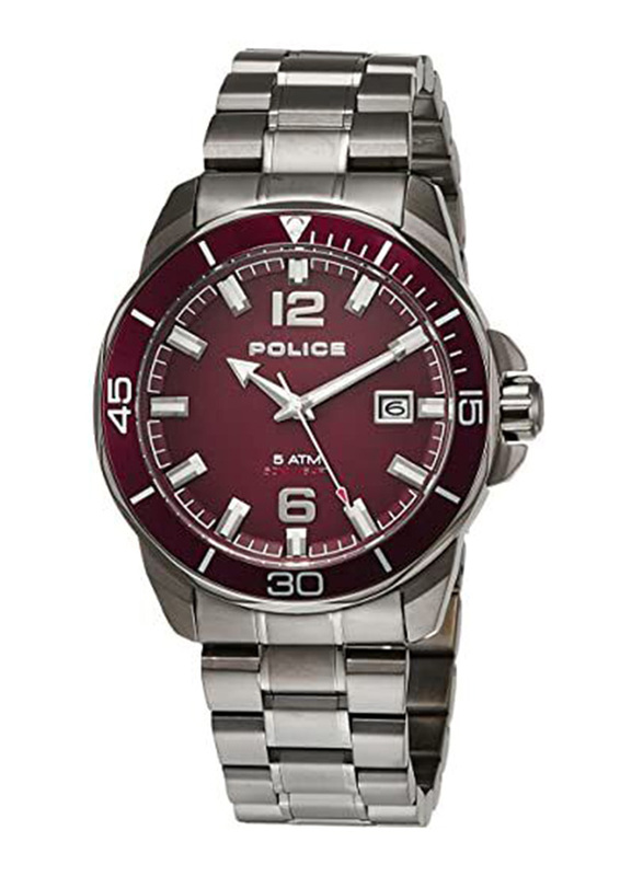 Police Analog Watch for Men with Stainless Steel Band, Water Resistant, PEWJH2228105, Grey-Burgundy