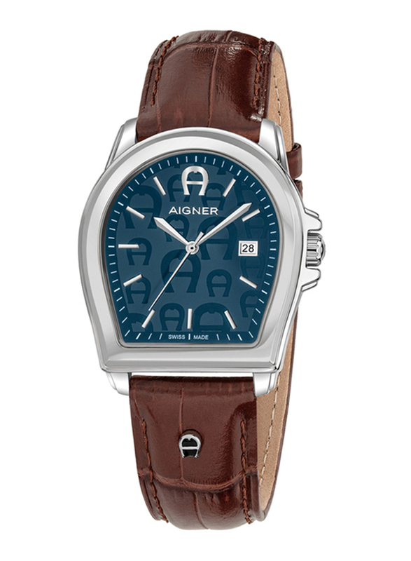 Aigner Verona Wrist Watch for Men with Leather Band, Water Resistant, ARWGA4810006, Brown-Blue