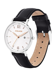 Police Analog Watch for Women with Leather Band, Water Resistant, PL.15368BS/04, Black-Silver