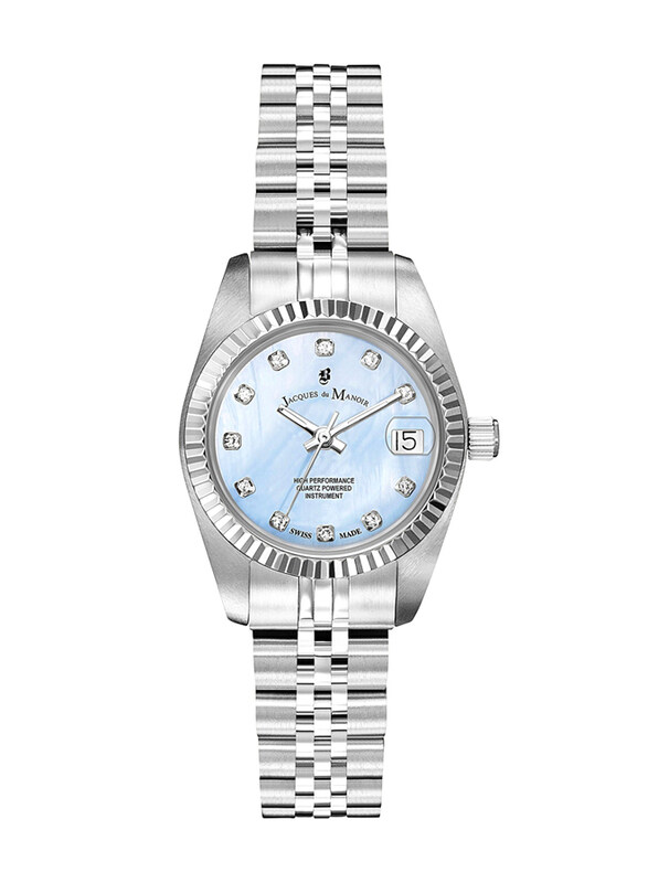 

Jacques Du Manoir Inspiration Analog Watch for Women with Stainless Steel Band, Water Resistant, NRO.48, Silver-Pearl