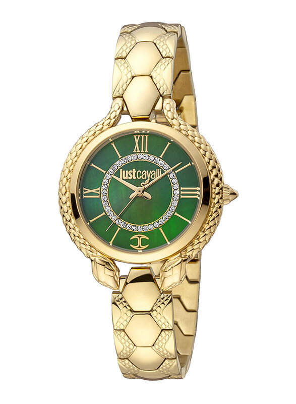 

Just Cavalli Analog Watch for Women with Stainless Steel Band, Water Resistant, JC1L046M0265, Gold-Green