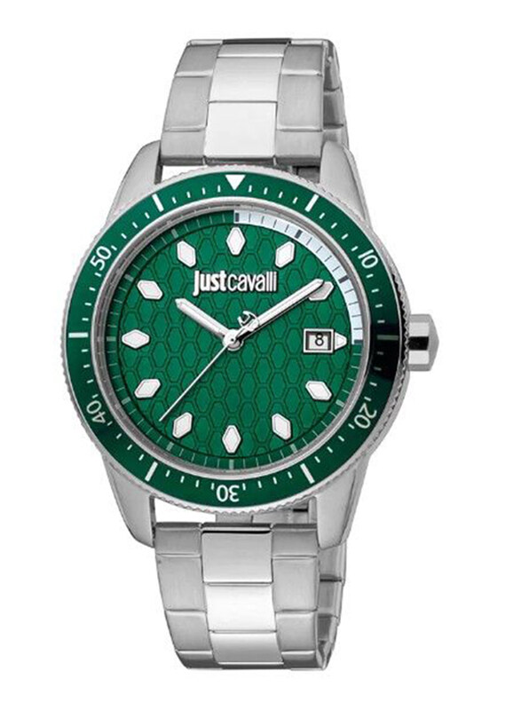 

Just Cavalli Analog Watch for Men with Stainless Steel Band, Water Resistant, JC1G179M0065, Silver-Green