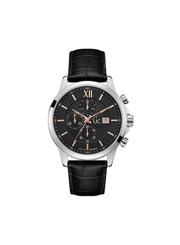 

GC Analog Watch for Men with Leather Band, Water Resistant and Chronograph with Date Display, Y27001G2, Black