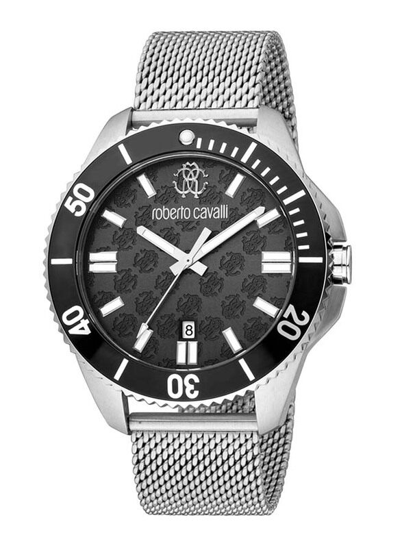 

Roberto Cavalli Analog Watch for Men with Stainless Steel Band, Water Resistant, Silver-Black