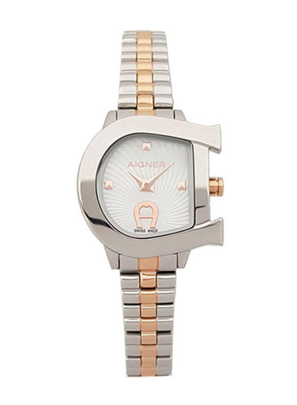 Aigner Analog Quartz Watch for Women with Stainless Steel Band, Water Resistant, M A118201, Copper/Silver-White