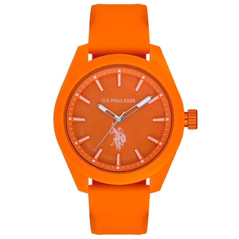 

US Polo Assn. Analog Watch for Men with Silicone Band, Water Resistant, Uspa1022-07, Orange