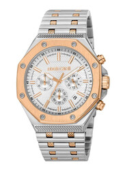 Roberto Cavalli Analog Watch for Men with Stainless Steel Band, Water Resistant and Chronograph, RC5G047M0085, Silver/Rose Gold-White