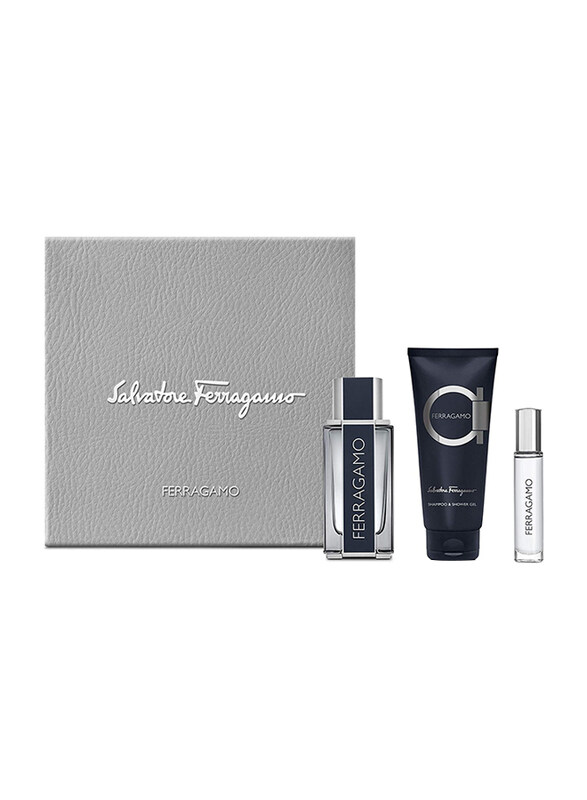 

Salvatore Ferragamo 3-Piece Pour Home Gift Set for Men, 100ml EDT Perfume + 10ml EDT Perfume + 100ml Shampoo & Shower Gel