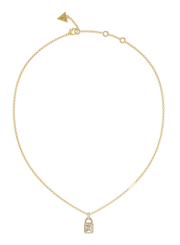 Guess White Zircon Pendant Necklace for Women, Gold