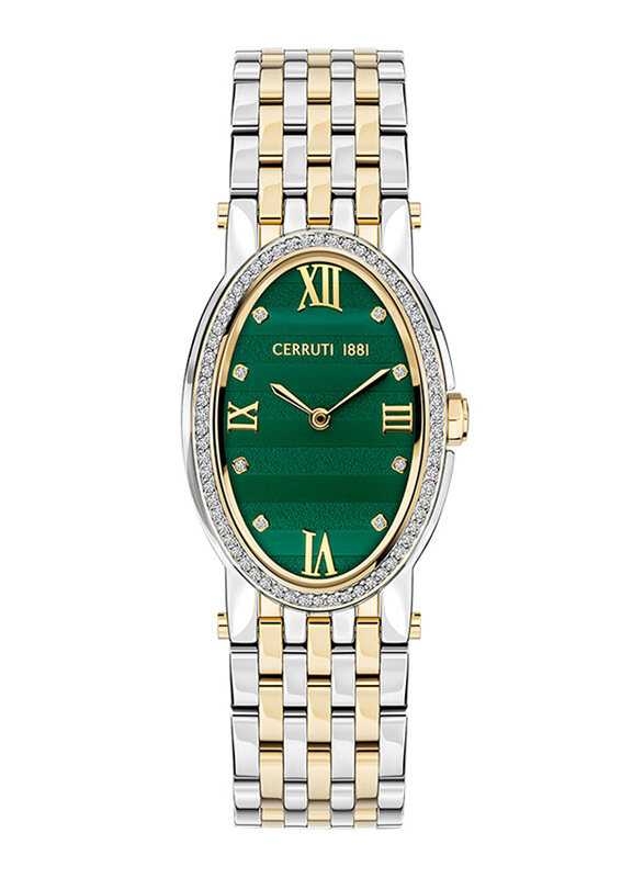 

Cerruti 1881 Analog Watch for Women with Stainless Steel Band, CIWLG2115103, Silver/Gold-Green