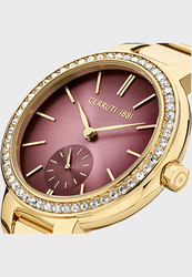 Cerruti 1881 Analog Watch for Women with Stainless Steel Band, Water Resistant, CIWLG2225604, Gold-Burgundy