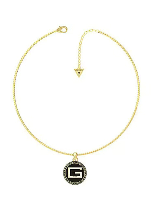 Guess Company Logo Solitaire Pendant Necklace for Women, Black/Gold
