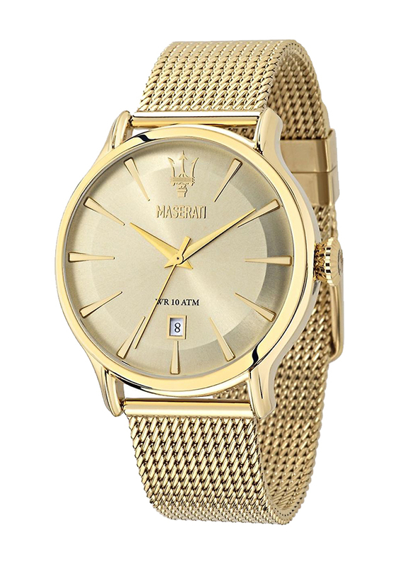 Maserati Epoca Analog Watch for Men with Mesh Band, Water Resistant, R8853118003, Gold