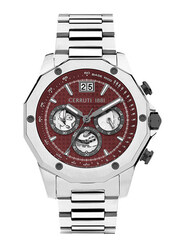 Cerruti 1881 Analog Watch for Men with Stainless Steel Band, Water Resistant and Chronograph, CIWGI2207405, Silver-Red