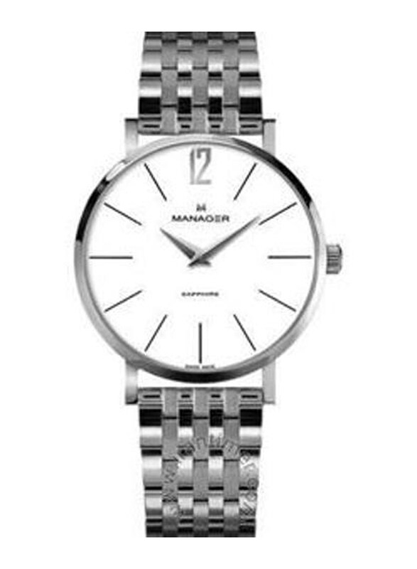 

Manager Analog Watch for Women with Stainless Steel Band, MAN-PS-03-SM, Silver-White