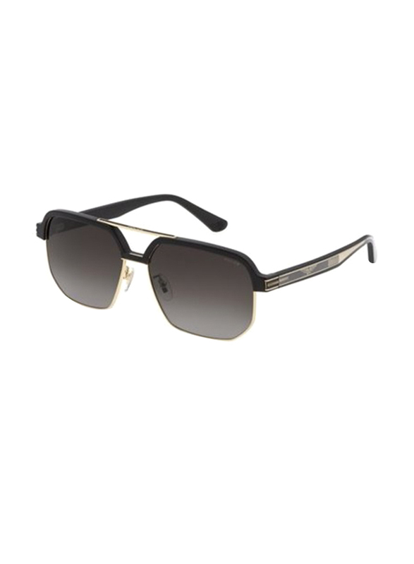 Police Full Rim Pilot Black Gold Sunglasses Unisex, Black Lens, 61/15/145