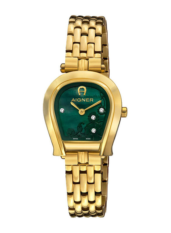 

Aigner Perugina Analog Watch for Women with Stainless Steel Gold Plated Band, Water Resistant, ARWLG2151302, Green-Gold