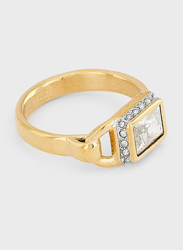 Guess Padlock Ring for Women with White Stone, Gold, EU 54