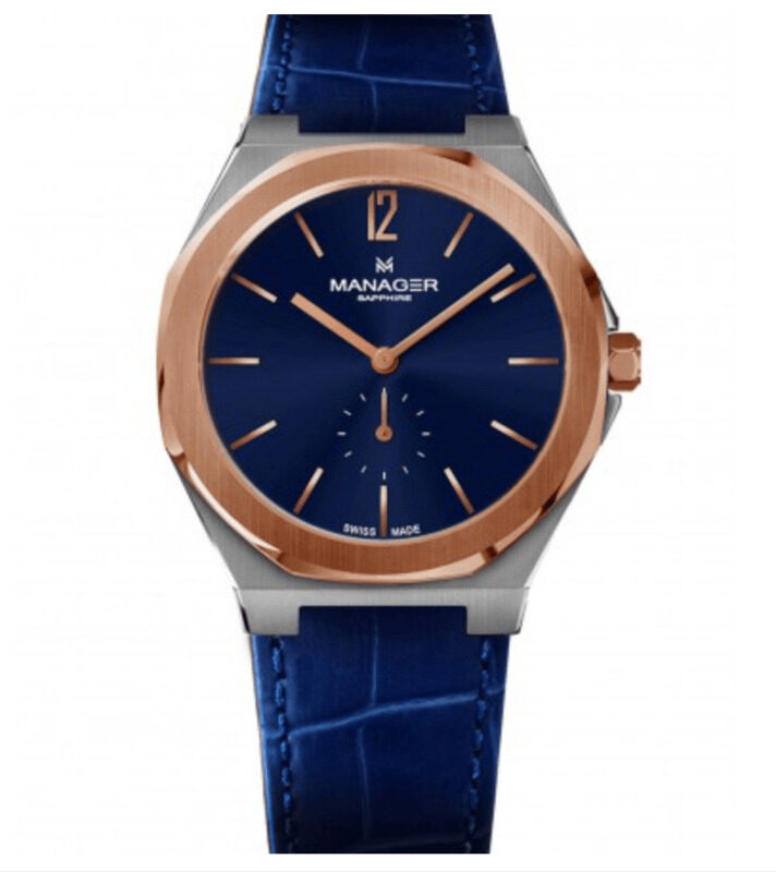 

Manager Analog Watch for Men with Leather Genuine Band, MAN-RP-08-BL, Navy Blue-Blue