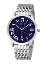 Aigner Analog Watch for Men with Stainless Steel Band, Water Resistant, A44121, Silver-Blue