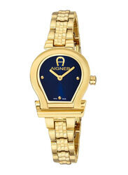 Aigner Tivoli Analog Watch for Women with Stainless Steel Gold Plated Band, Water Resistant, A167204, Navy Blue-Gold