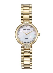 Bentley Crystal Diamond Galaxy Wrist Watch for Women with Stainless Steel Band, Water Resistant, 1710-10LKCI-S, Gold-Mother Of Pearl