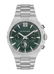 US Polo Assn. Analog Watch for Men with Stainless Steel Band, Water Resistant and Chronograph, Uspa1030-07, Silver-Green