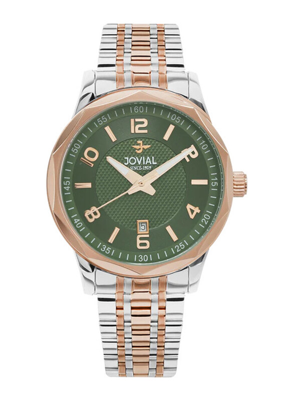 

Jovial Analog Watch for Men with Stainless Steel Band, Water Resistant, 5053GAMQ09E, Silver/Gold-Green