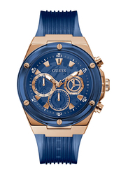 Guess Analog Watch for Men with Polycarbonate Band, Water Resistant, GW0425G3, Blue/Rose Gold