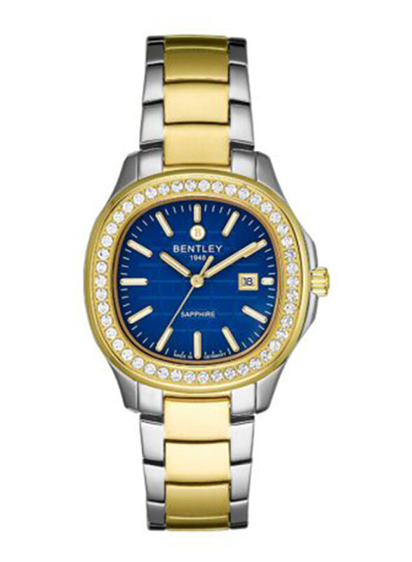 

Bentley Analog Watch for Women with Stainless Steel Band, Water Resistant, BL1869-10LTNI, Blue-Gold/Silver