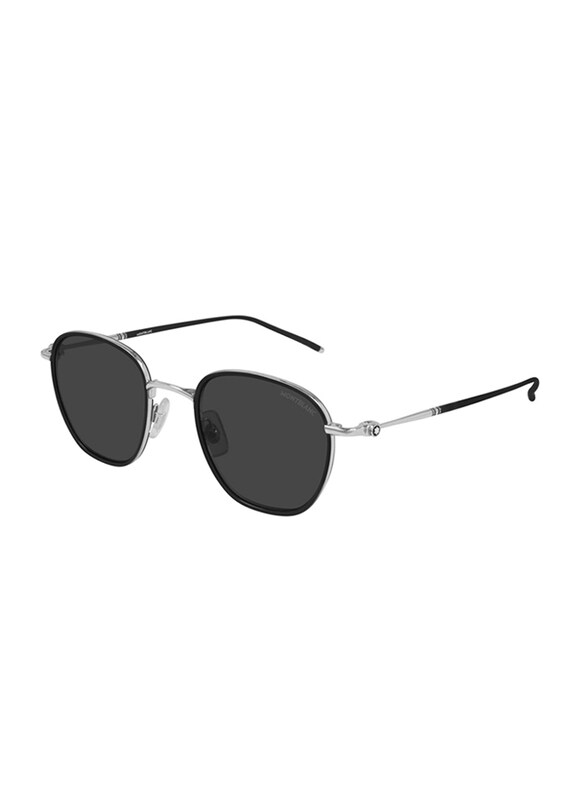 

Mont Blanc Full-Rim Round Black/Silver Sunglasses for Men, Black Lens, MB0160S 001, 49/22/145