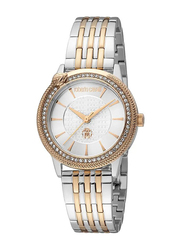 Roberto Cavalli Dettaglio Analog Watch for Women with Stainless Steel Band, Water Resistant, RC5L037M0105, Silver-Rose Gold/White