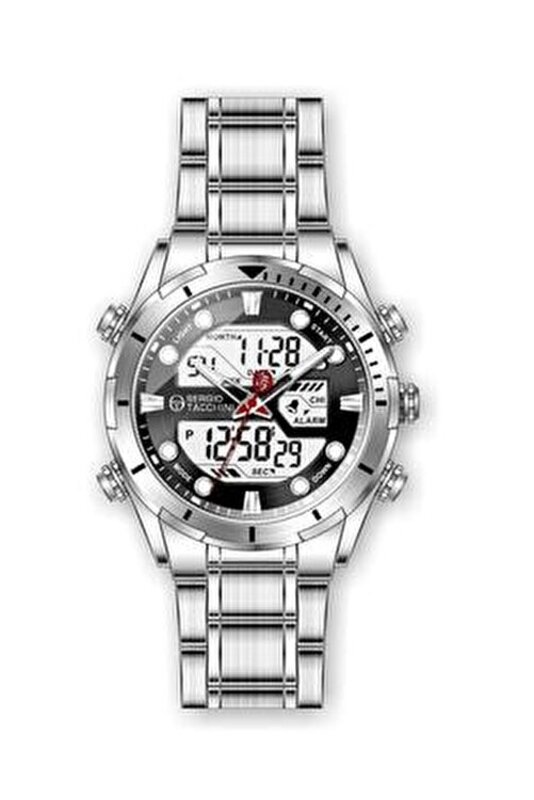 Sergio Tacchini Analog Watch for Men with Stainless Steel Band, ST.1.10053-2, Silver-Black
