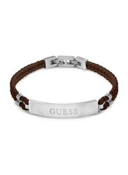 Guess Leather with Stainless Steel Braided Bracelet for Men, Jumb01346Jwstbwt/U, Black/Silver