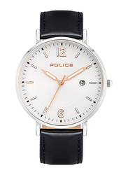 Police Analog Watch for Women with Leather Band, Water Resistant, PL.15368BS/04, Black-Silver