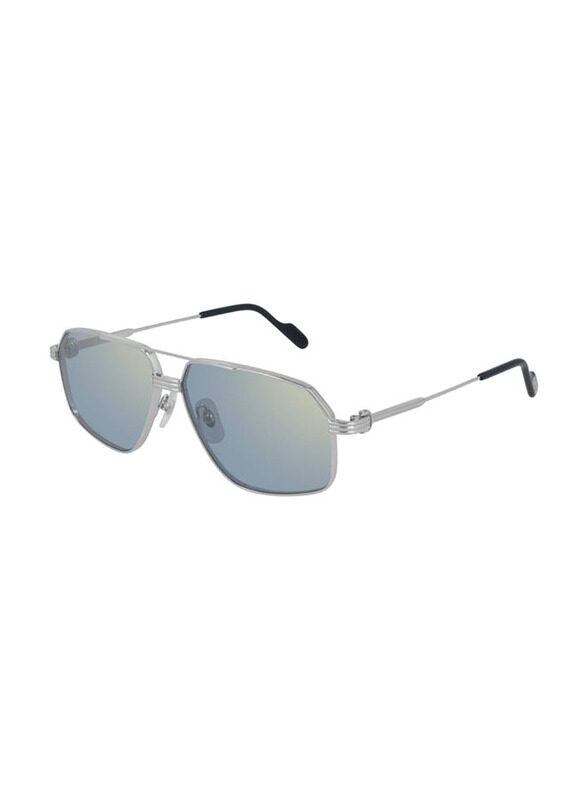 

Cartier Geometric Full Rim Silver Sunglasses for Men, Blue Lens, CT0270S 007