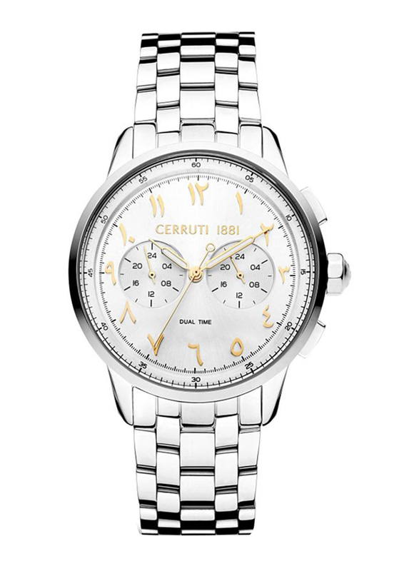 Cerruti 1881 Analog Watch for Women with Stainless Steel Band, Water Resistant and Chronograph, CIWGK2224908, Silver-White